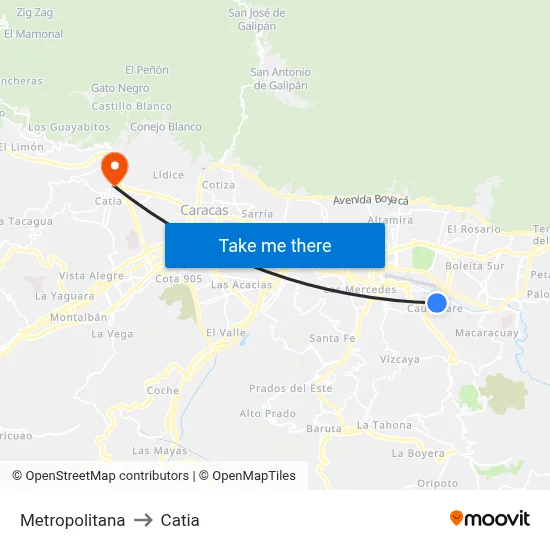 Metropolitana to Catia map