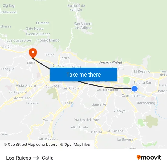 Los Ruices to Catia map