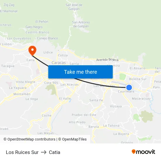 Los Ruices Sur to Catia map