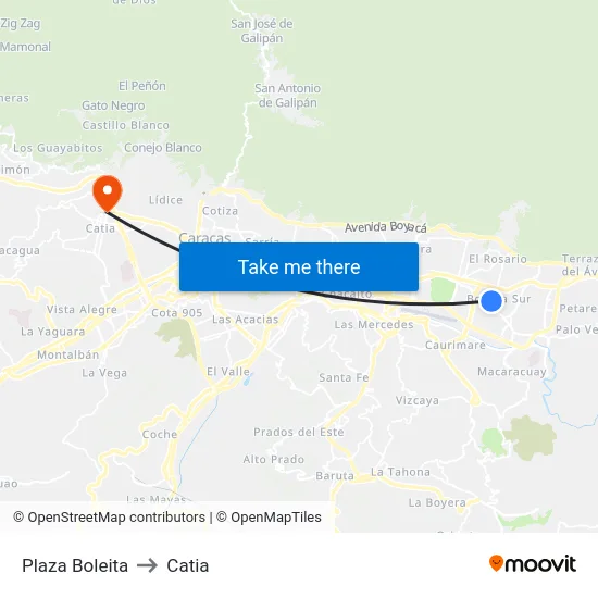 Plaza Boleita to Catia map