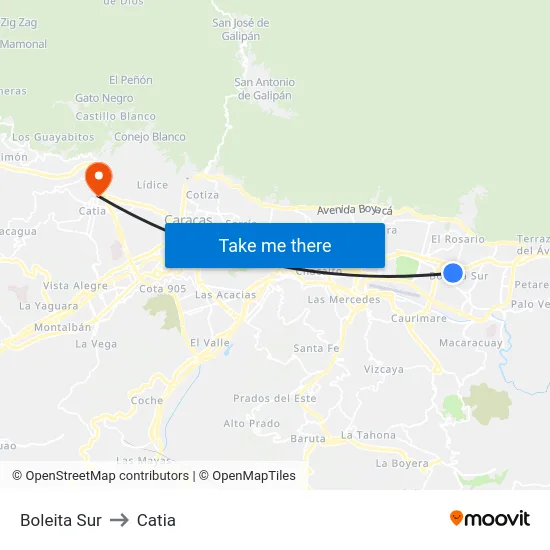 Boleita Sur to Catia map