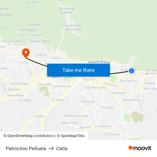 Patrocinio Peñuela to Catia map
