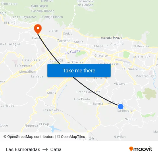 Las Esmeraldas to Catia map