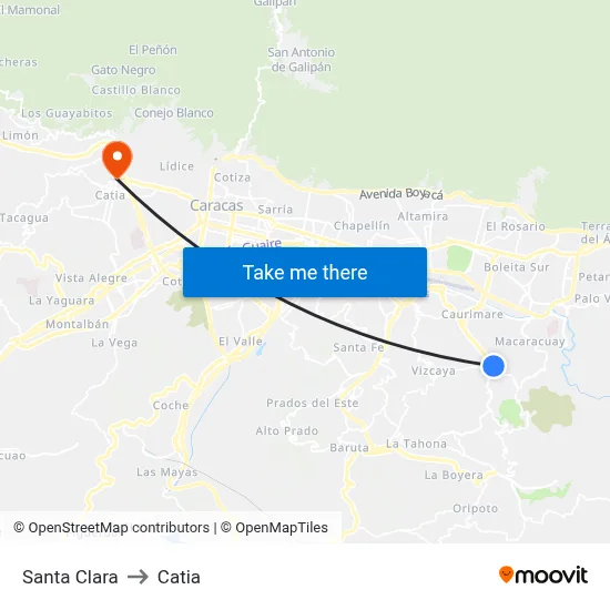 Santa Clara to Catia map