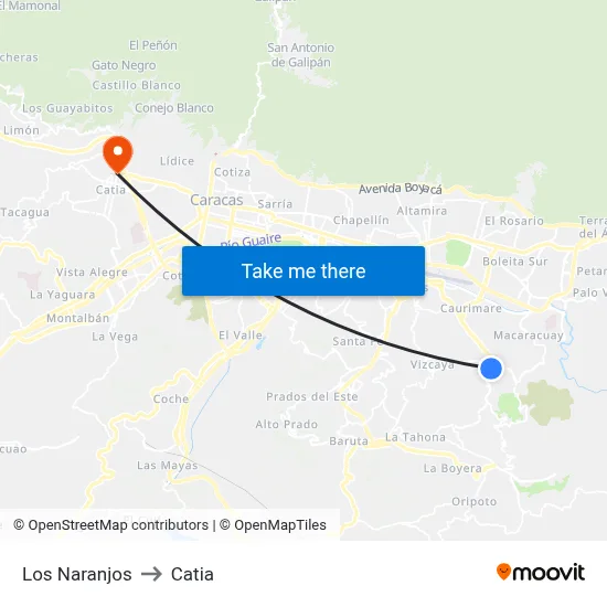 Los Naranjos to Catia map