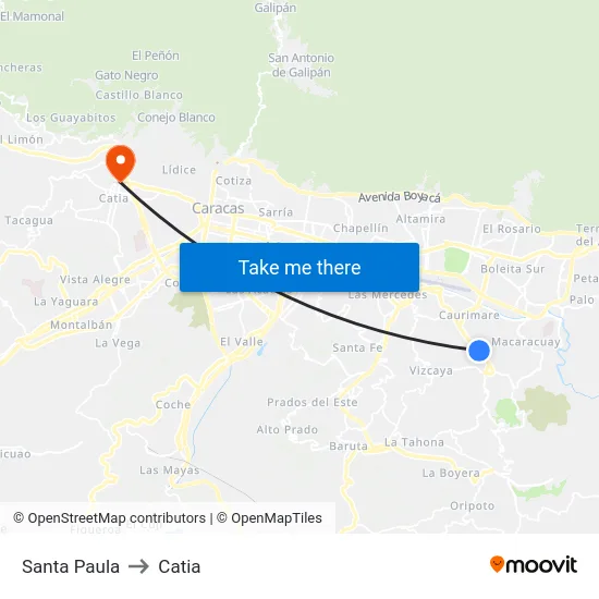 Santa Paula to Catia map