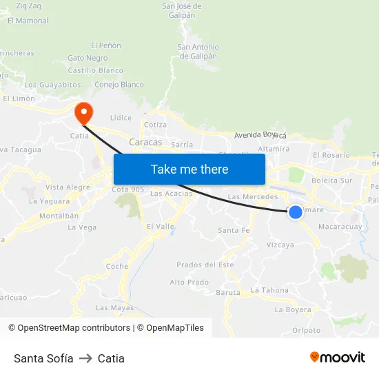Santa Sofía to Catia map