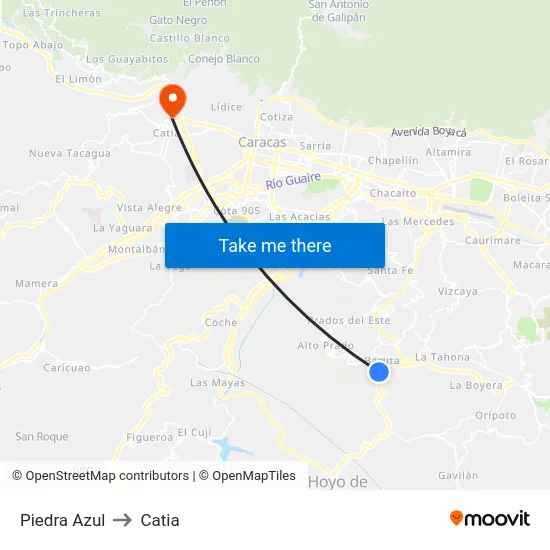 Piedra Azul to Catia map