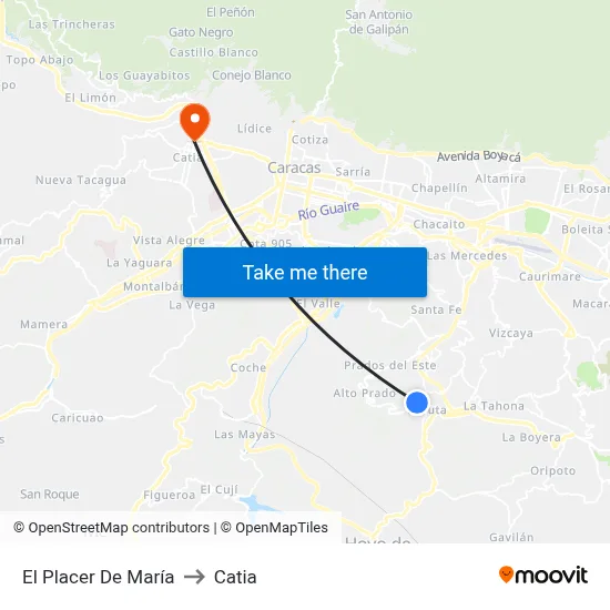 El Placer De María to Catia map