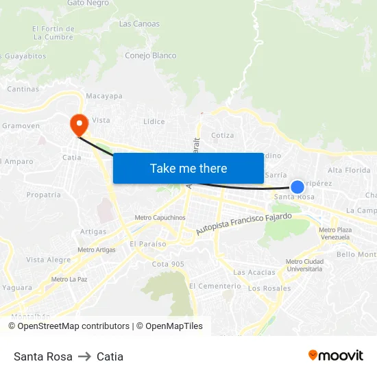 Santa Rosa to Catia map