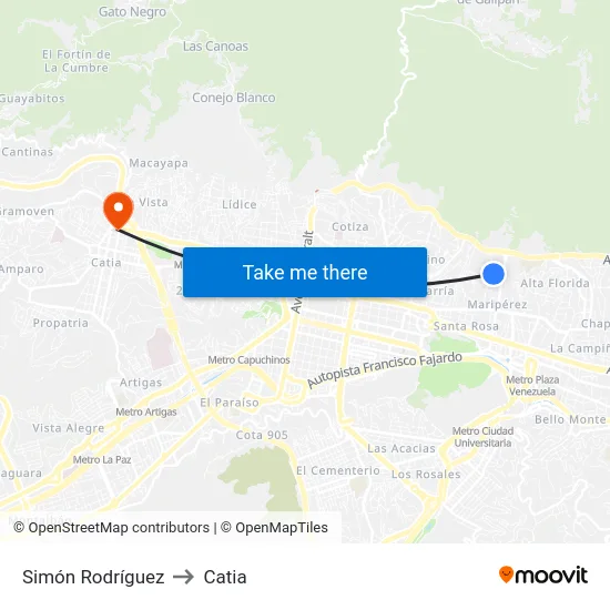 Simón Rodríguez to Catia map