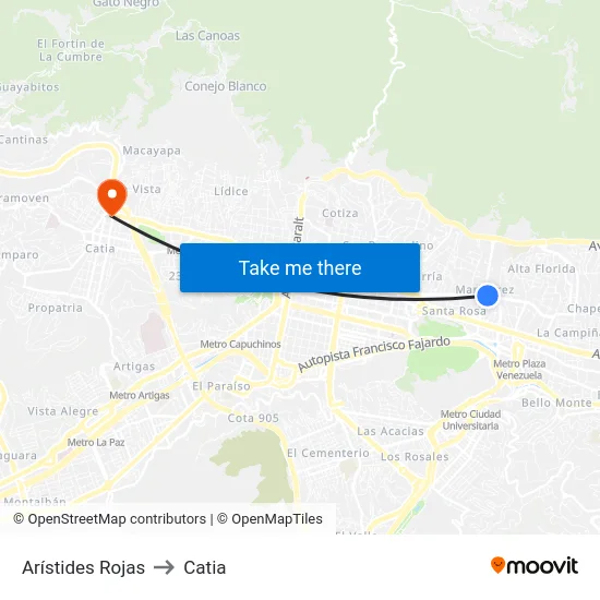 Arístides Rojas to Catia map