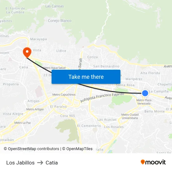 Los Jabillos to Catia map