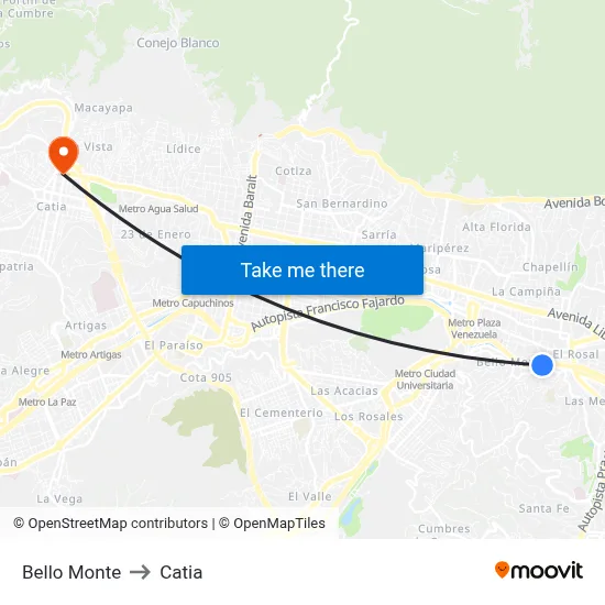Bello Monte to Catia map