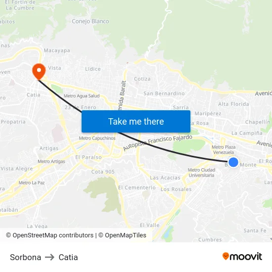 Sorbona to Catia map
