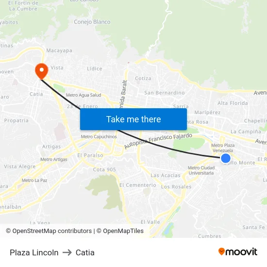 Plaza Lincoln to Catia map