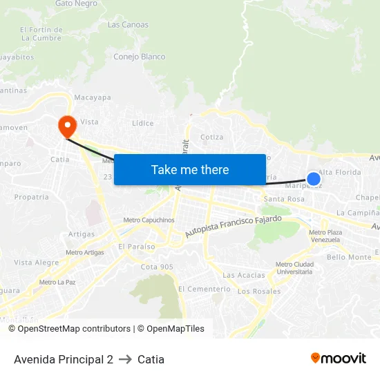 Avenida Principal 2 to Catia map