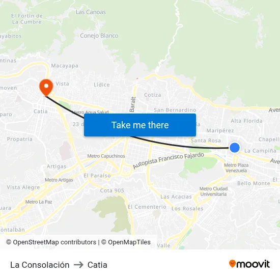 La Consolación to Catia map