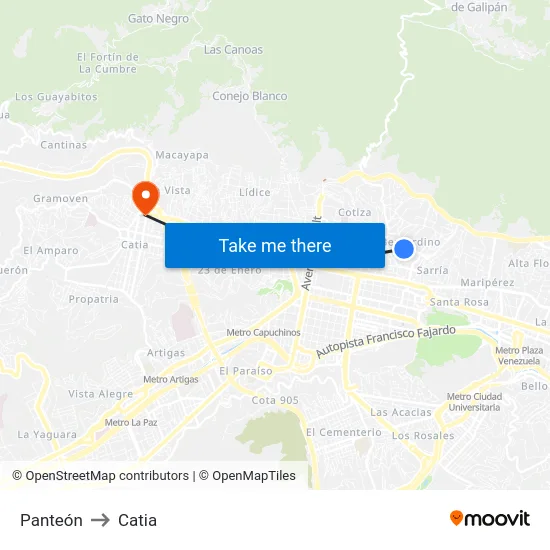 Panteón to Catia map