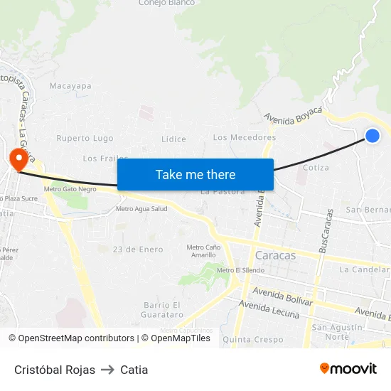 Cristóbal Rojas to Catia map