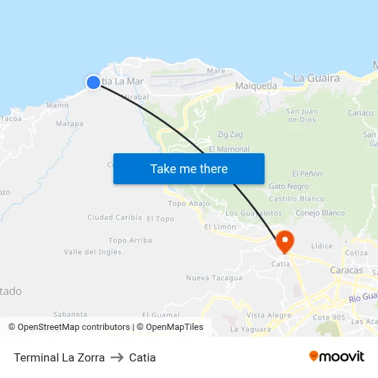 Terminal La Zorra to Catia map