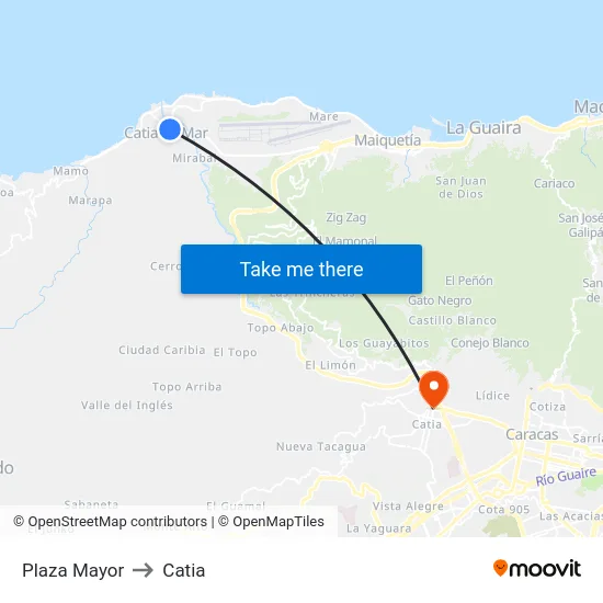 Plaza Mayor to Catia map