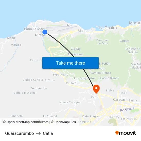 Guaracarumbo to Catia map