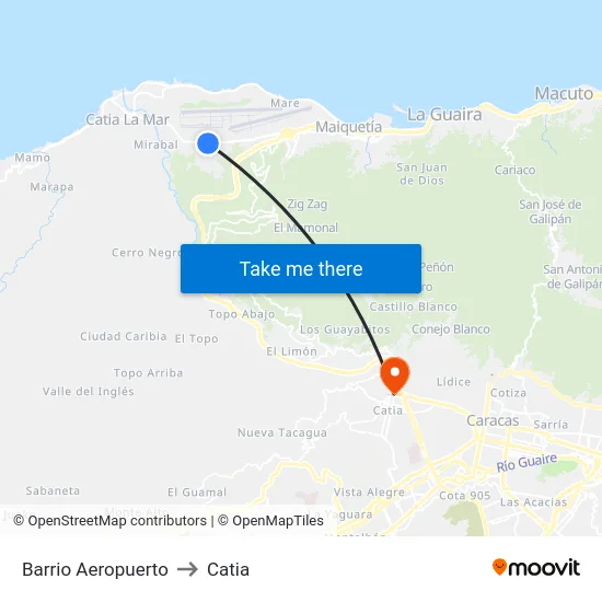 Barrio Aeropuerto to Catia map