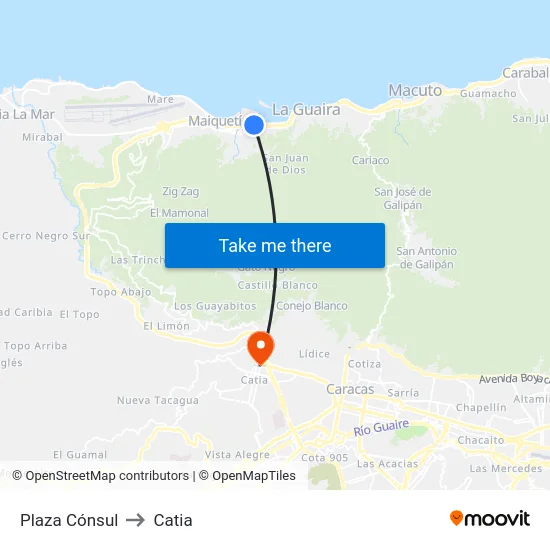 Plaza Cónsul to Catia map