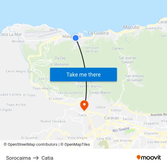 Sorocaima to Catia map