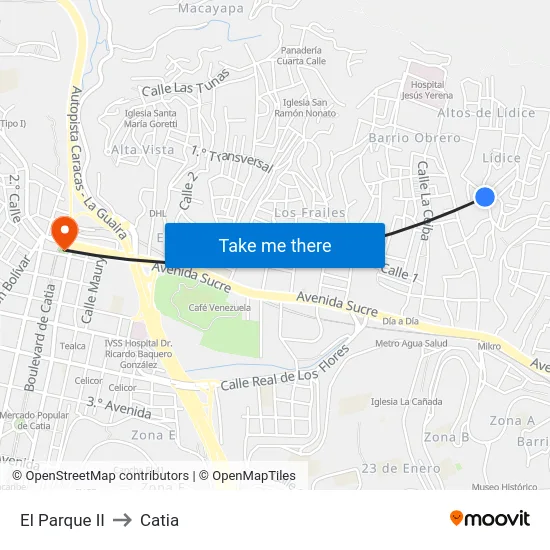 El Parque II to Catia map