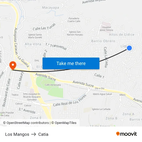 Los Mangos to Catia map