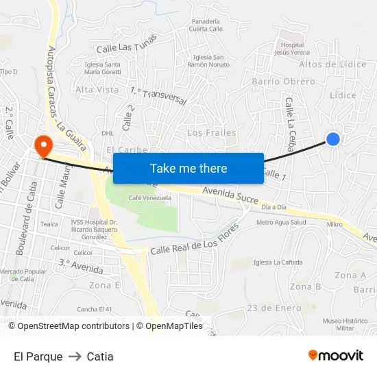 El Parque to Catia map