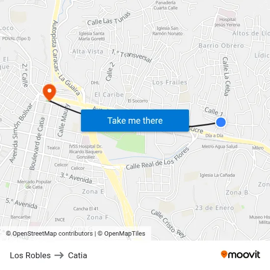 Los Robles to Catia map