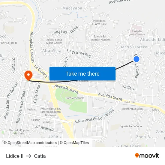 Lídice II to Catia map