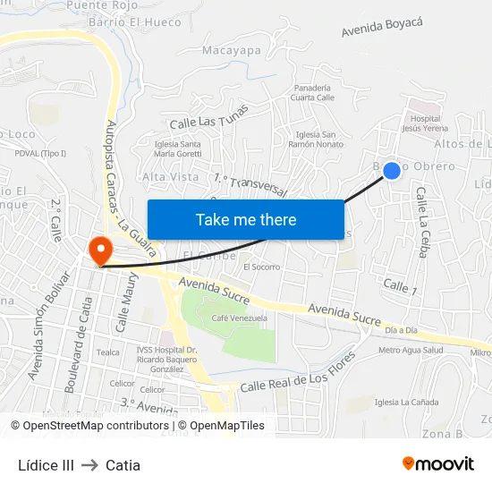 Lídice III to Catia map