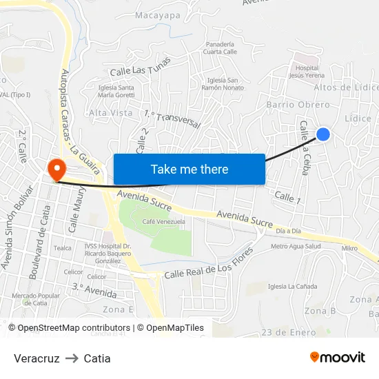 Veracruz to Catia map