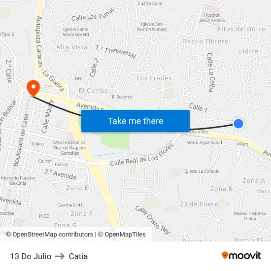 13 De Julio to Catia map