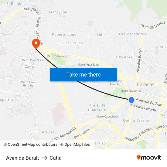 Avenida Baralt to Catia map