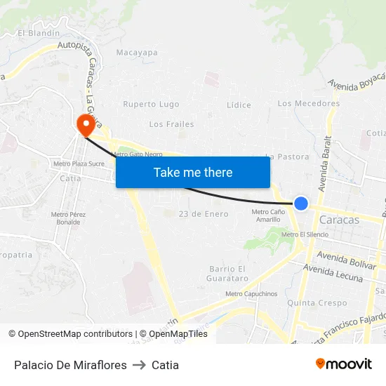 Palacio De Miraflores to Catia map