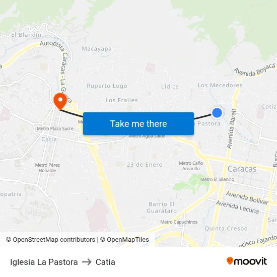 Iglesia La Pastora to Catia map