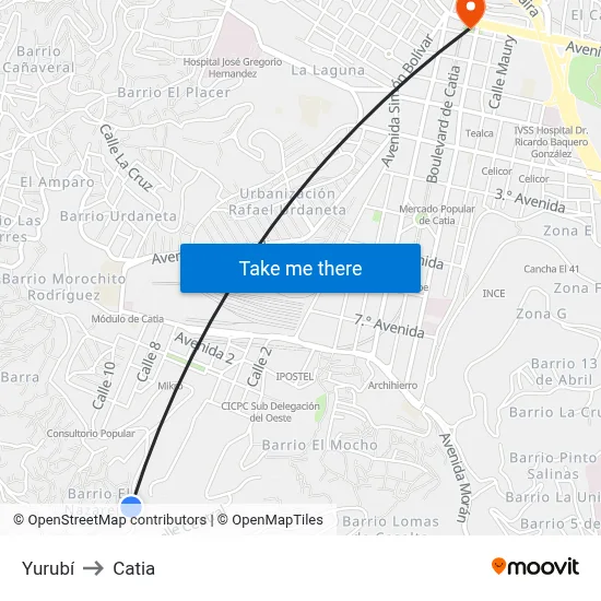 Yurubí to Catia map