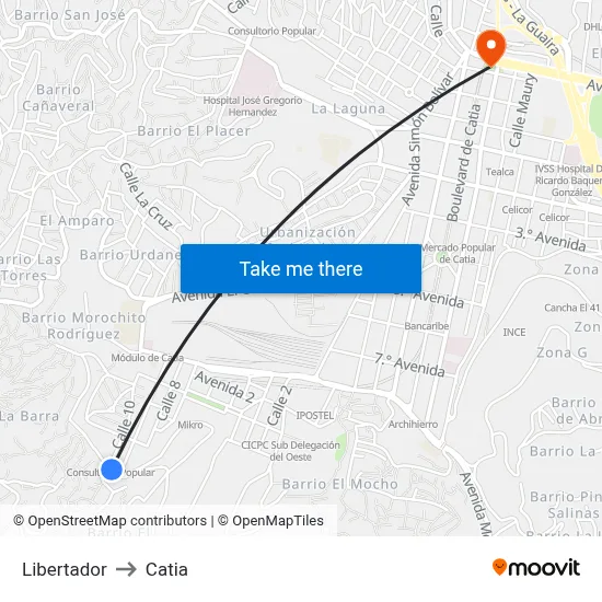 Libertador to Catia map