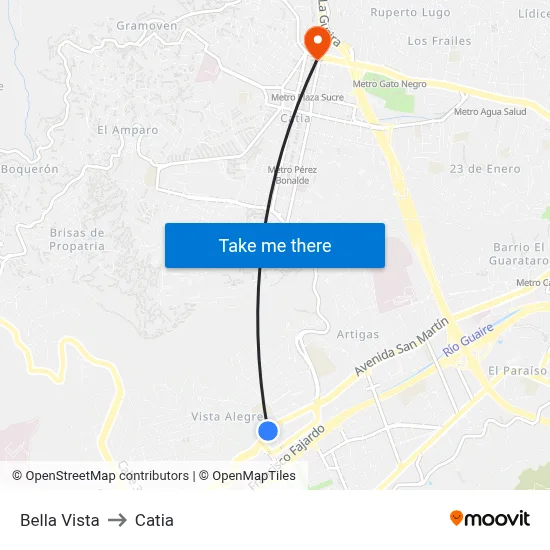 Bella Vista to Catia map