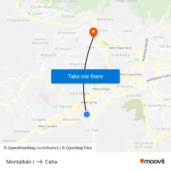 Montalbán I to Catia map