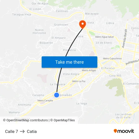 Calle 7 to Catia map