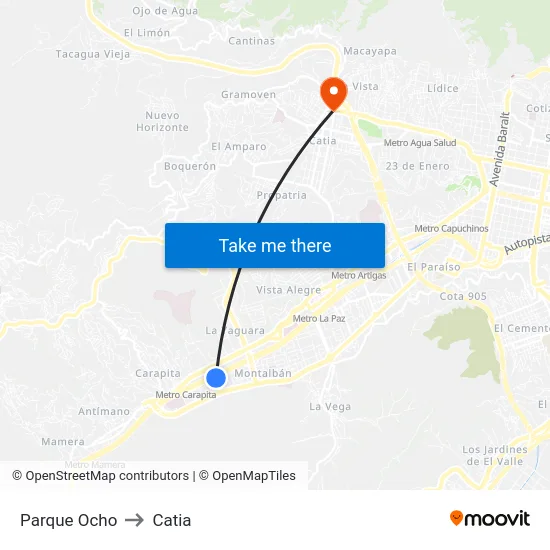 Parque Ocho to Catia map