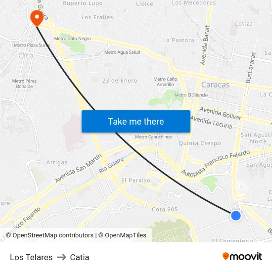 Los Telares to Catia map