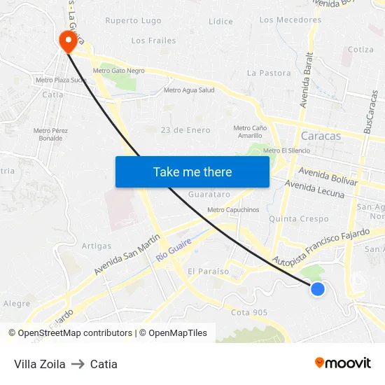 Villa Zoila to Catia map