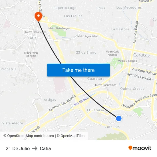 21 De Julio to Catia map